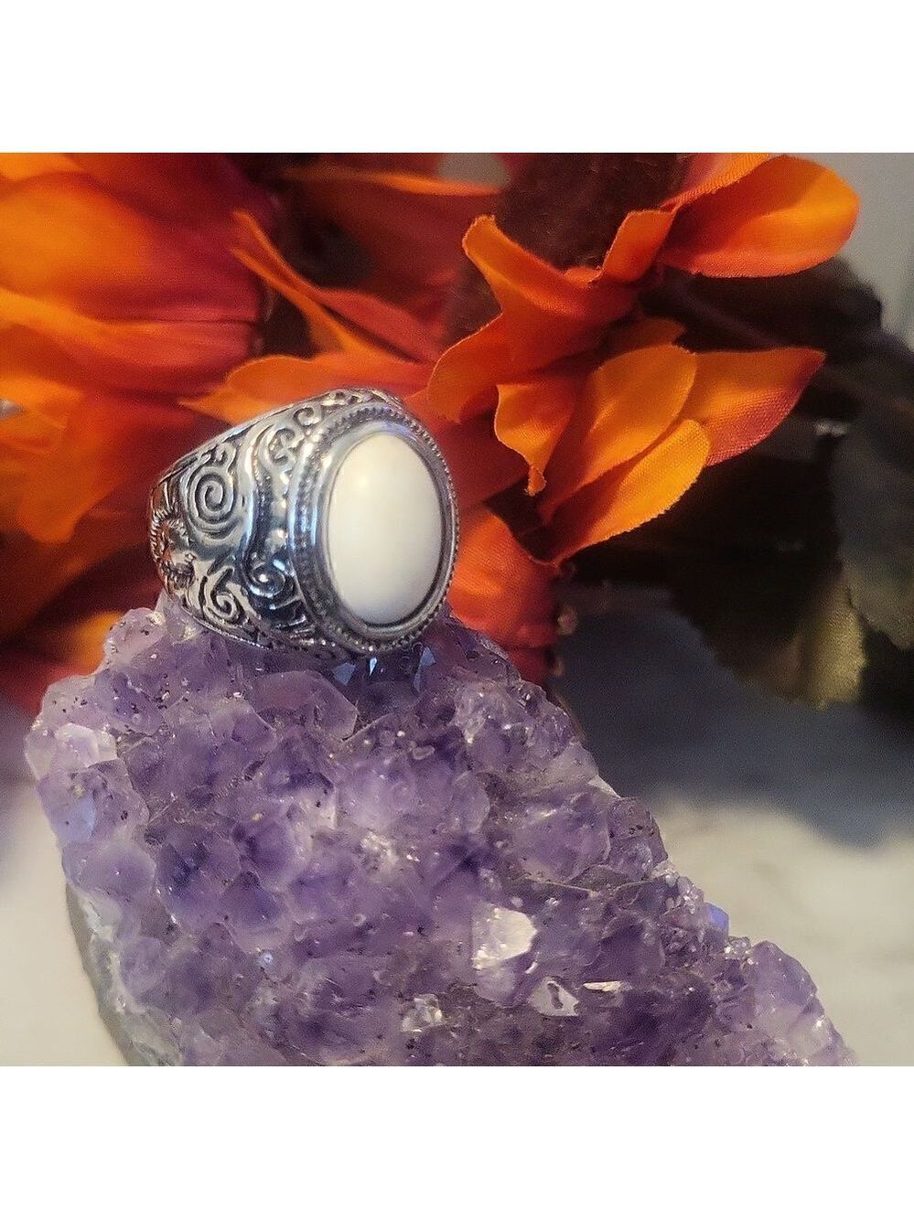 Bohemian Marble Stone Vintage Band Ring